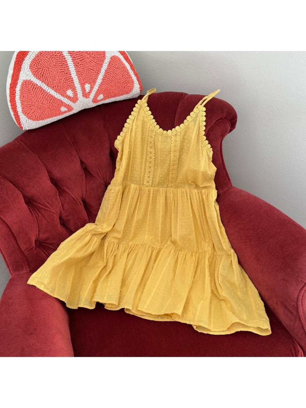 Altar'd State Yellow Cotton Sleeveless Midi Tiered Dress
